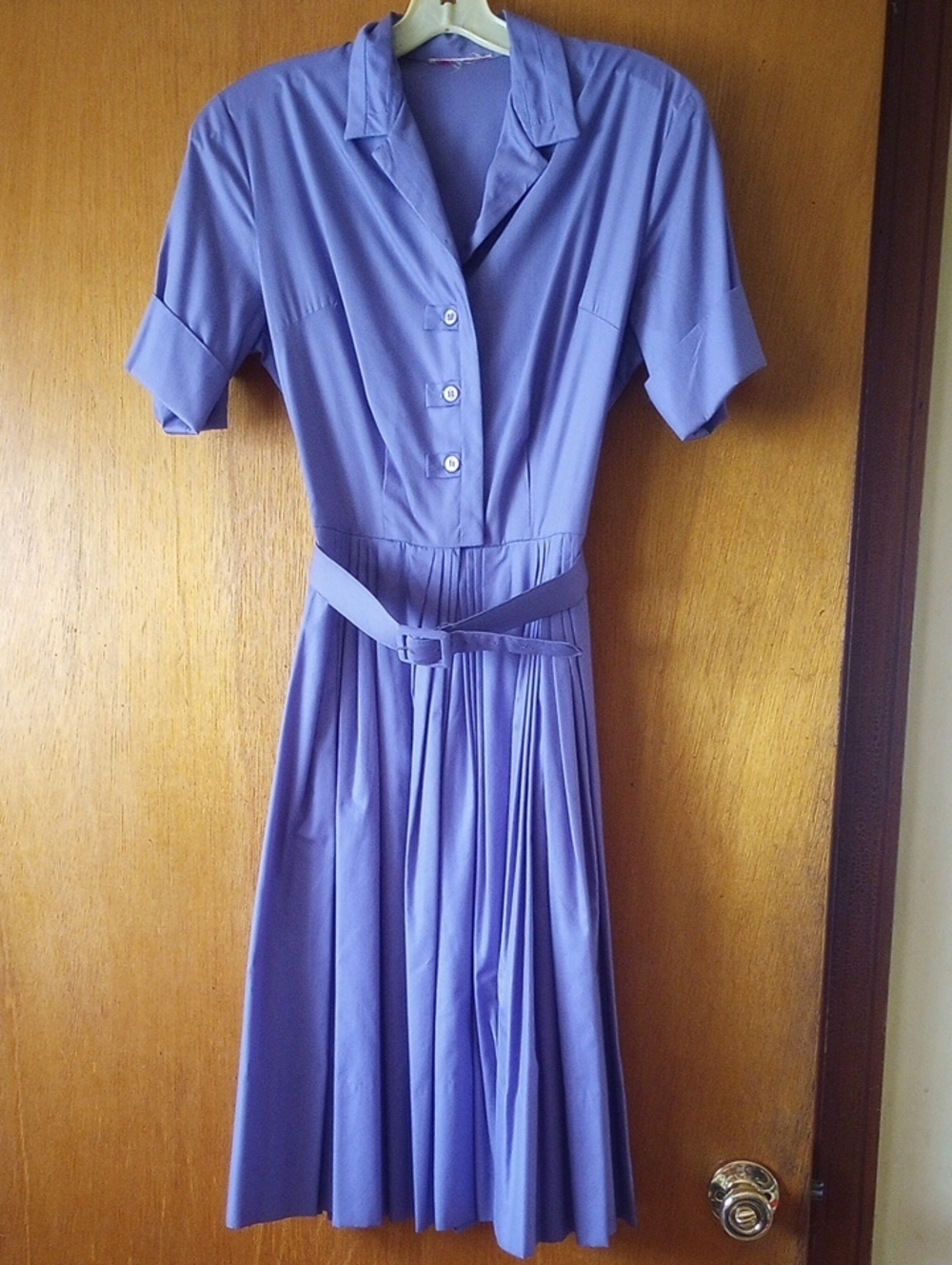 Vintage Colorful Casual Purple Cotton Spring Summer Dress & Belt, Medium?